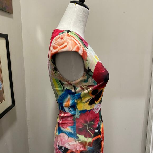 Ted Baker Odeela Floral Swirl-Print Sheath Dress Size 0 Bodycon Sleeveless - Picture 3 of 11